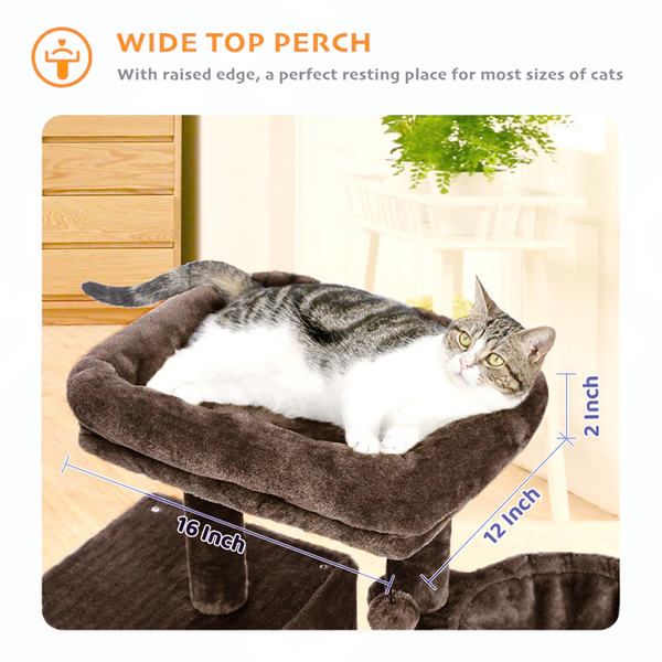 Furrlovers Multilevel Activity Tower with Plush Hammock and Perch Seats for Cats (Brown)