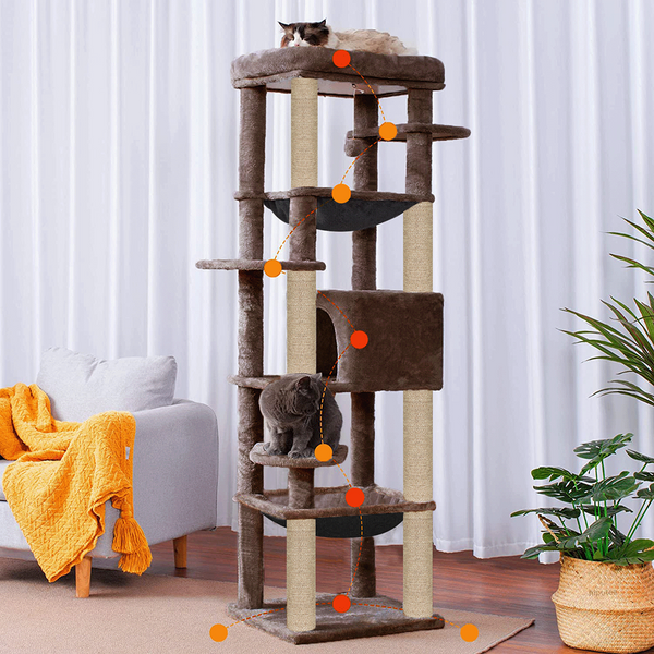 Furrlovers Multilevel Cat Climbing Tower with Top Bed and Multiple Seats (Brown)