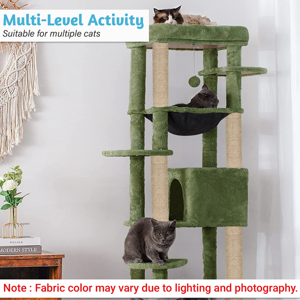 Furrlovers Multilevel Cat Climbing Tower with Top Bed and Multiple Seats (Green)