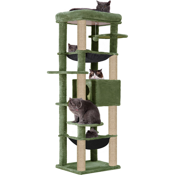 Furrlovers Multilevel Cat Climbing Tower with Top Bed and Multiple Seats (Green)