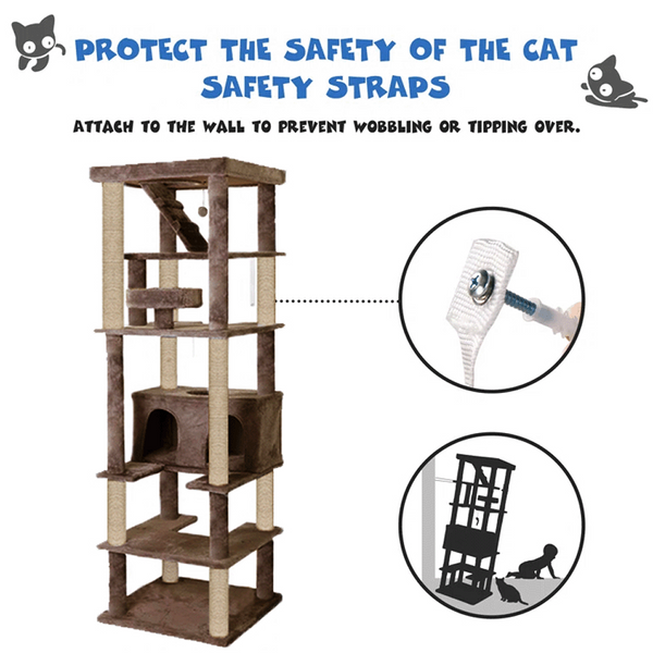 Furrlovers Multilevel Cat Tree with Condo, Ladder & Jute Rope Scratching Posts (Brown)