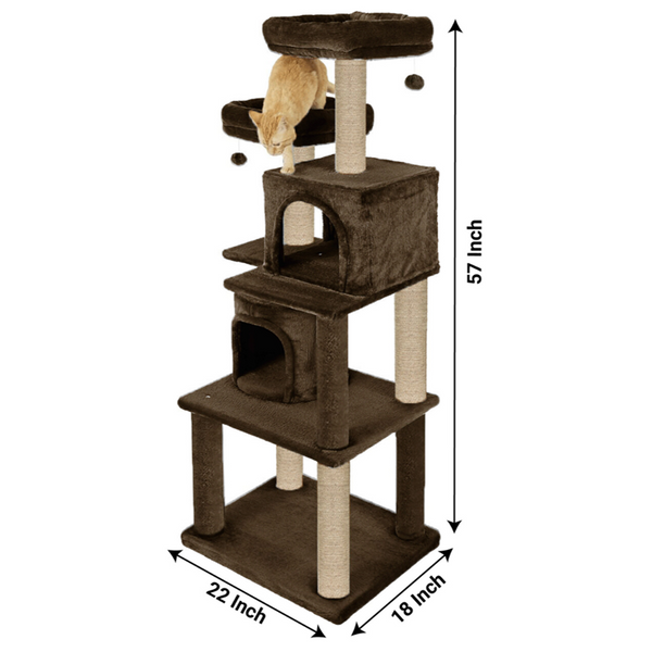 Furrlovers Multilevel Cat Tree with Condo, Perches & Jute Rope Scratching Posts (Brown)