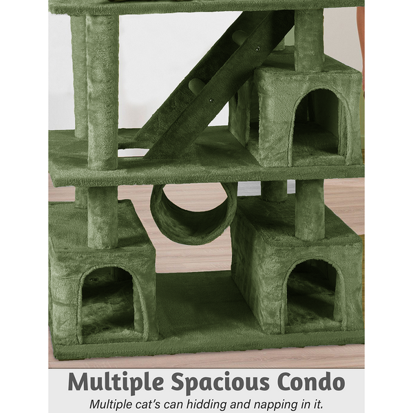 Furrlovers Multilevel Cat Tree with Ladder, Tunnel & Jute Rope Scratching Posts (Green)