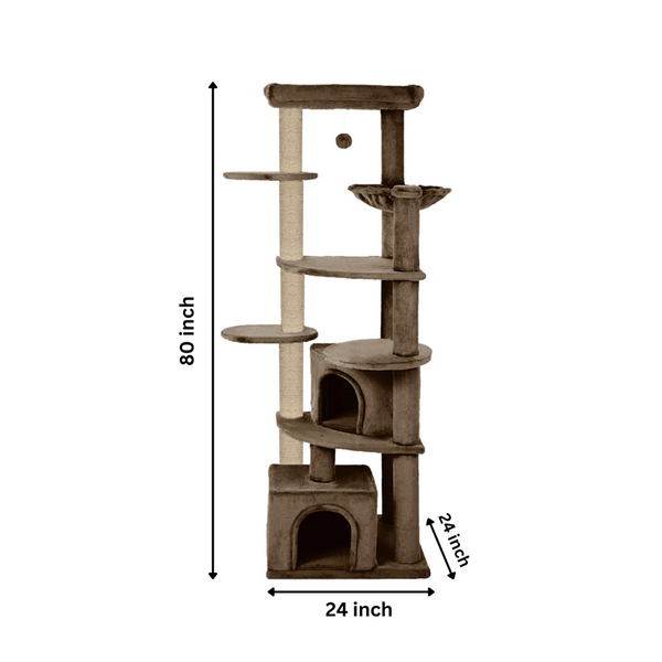 Furrlovers Multilevel Cat Tree with Scratching Posts, Condo & Top Bed with Jute Rope (Brown)