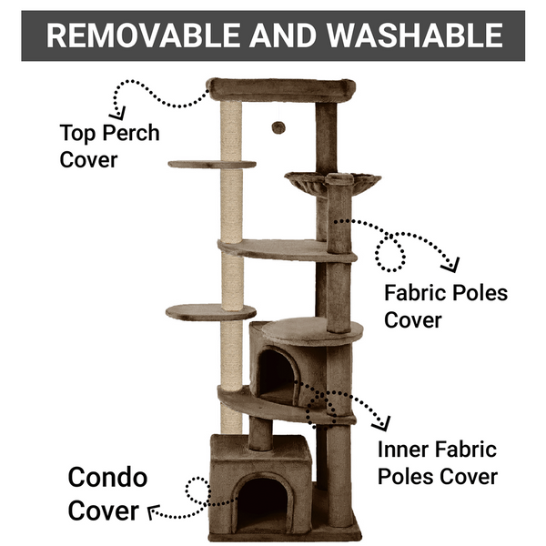 Furrlovers Multilevel Cat Tree with Scratching Posts, Condo & Top Bed with Jute Rope (Brown)