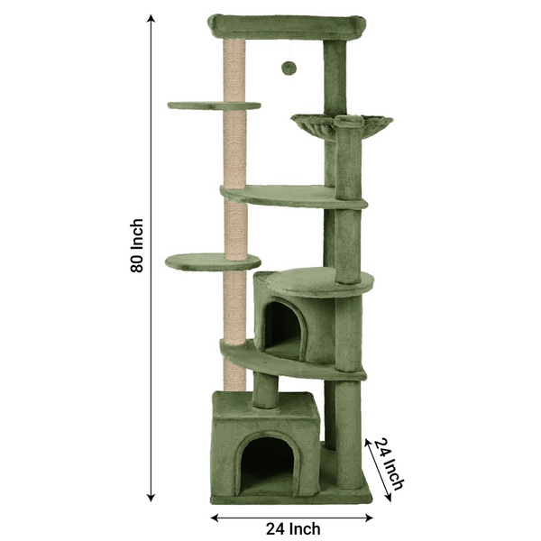 Furrlovers Multilevel Cat Tree with Scratching Posts, Condo & Top Bed with Jute Rope (Green)