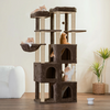 Furrlovers Multilevel Fur Fabric Cat Tree with Condos, Hanging Ball & Jute Rope Scratching Posts (Brown) Cats-Toys Furrlovers Dropship 62in