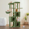 Furrlovers Multilevel Fur Fabric Cat Tree with Condos, Hanging Ball & Jute Rope Scratching Posts (Green) Cats-Toys Furrlovers Dropship 62in