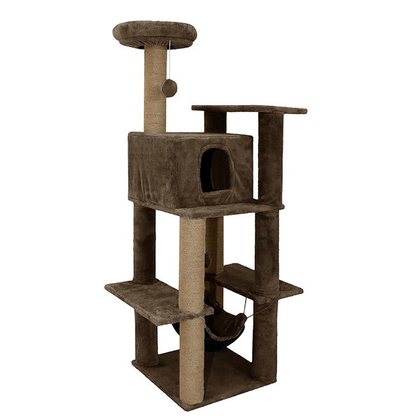 Furrlovers Multilevel Soft Fur Cat Tree with Condo, Hammock & Sisal Scratching Posts (Brown)