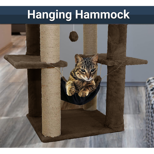 Furrlovers Multilevel Soft Fur Cat Tree with Condo, Hammock & Sisal Scratching Posts (Brown)