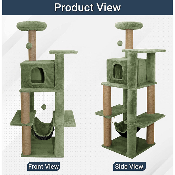 Furrlovers Multilevel Soft Fur Cat Tree with Condo, Hammock & Sisal Scratching Posts (Green)