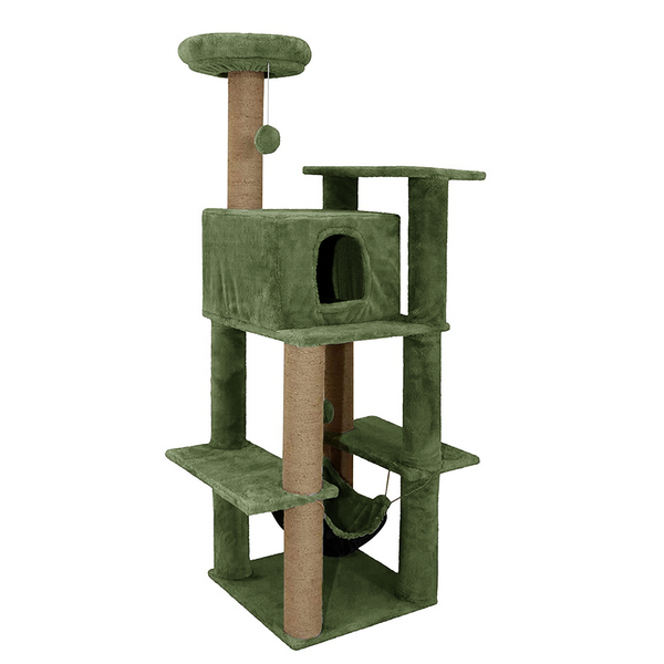Furrlovers Multilevel Soft Fur Cat Tree with Condo, Hammock & Sisal Scratching Posts (Green)