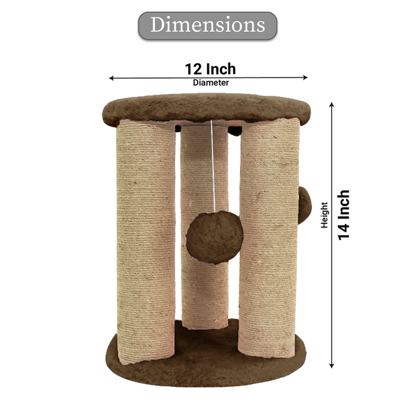 Furrlovers Natural Sisal & Scratching Post with Hanging Balls Playing Activity Tree for Cats (Brown)