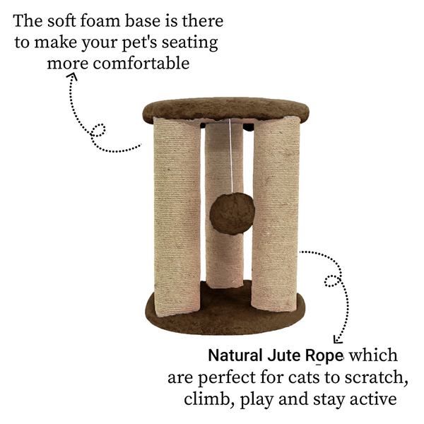 Furrlovers Natural Sisal & Scratching Post with Hanging Balls Playing Activity Tree for Cats (Brown)