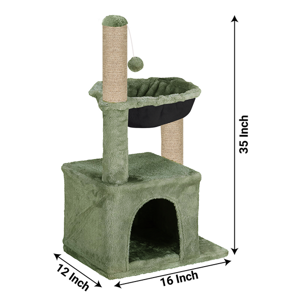 Furrlovers Plush Activity Cat Tree with Condo, Hammock & Jute Rope Scratching Posts for Kittens (Green)