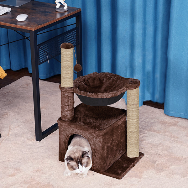 Furrlovers Plush Activity Cat Tree with Condo, Hammock & Jute Rope Scratching Posts for Kittens (Brown)