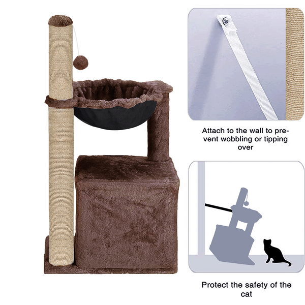 Furrlovers Plush Activity Cat Tree with Condo, Hammock & Jute Rope Scratching Posts for Kittens (Brown)