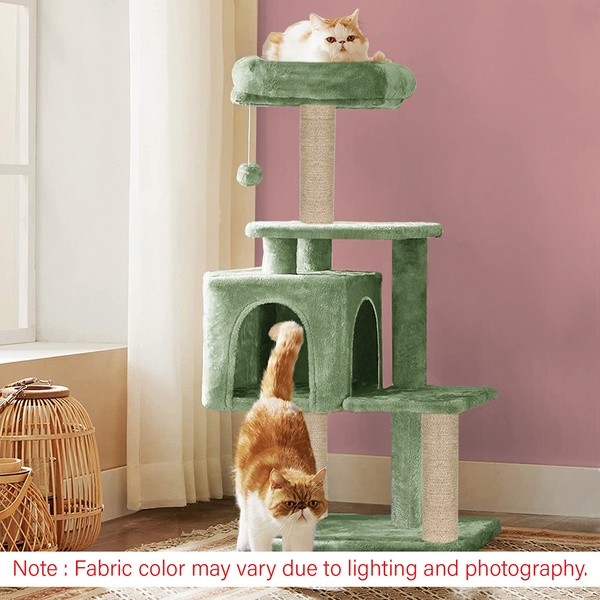 Furrlovers Plush Cat Scratching Post & Activity Tree with Hammock, Condo & Sisal Rope (Green)