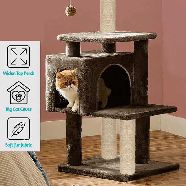 Furrlovers Plush Cat Scratching Post & Activity Tree with Hammock, Condo & Sisal Rope (Brown)