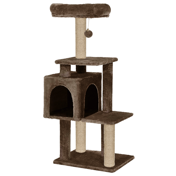 Furrlovers Plush Cat Scratching Post & Activity Tree with Hammock, Condo & Sisal Rope (Brown)