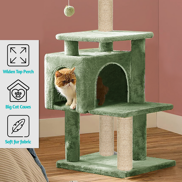Furrlovers Plush Cat Scratching Post & Activity Tree with Hammock, Condo & Sisal Rope (Green)