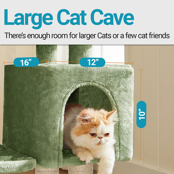 Furrlovers Plush Cat Scratching Post & Activity Tree with Hammock, Condo & Sisal Rope (Green)