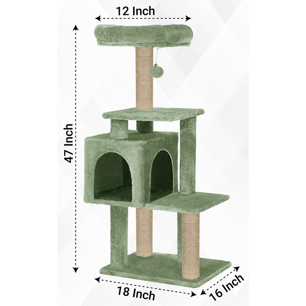Furrlovers Plush Cat Scratching Post & Activity Tree with Hammock, Condo & Sisal Rope (Green)