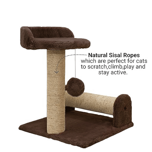 Furrlovers Soft Fur & Dual Jute Rope Scratching Post Tree for Cats (Brown)