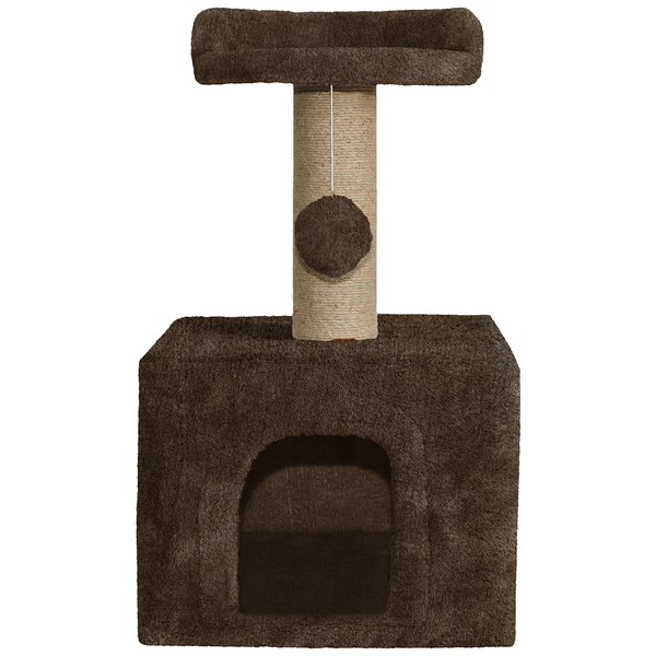 Furrlovers Soft Fur Activity Cat Tree with Natural Sisal Rope, Condo, Sisal Scratching Post & Hanging Ball Toys for Cats and Kittens (Brown)