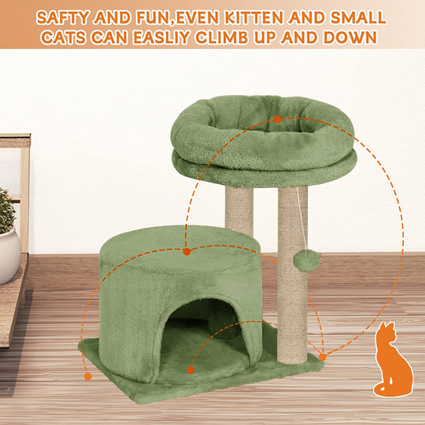 Furrlovers Tree with Condo & Elevated Perch for Cats (Green)