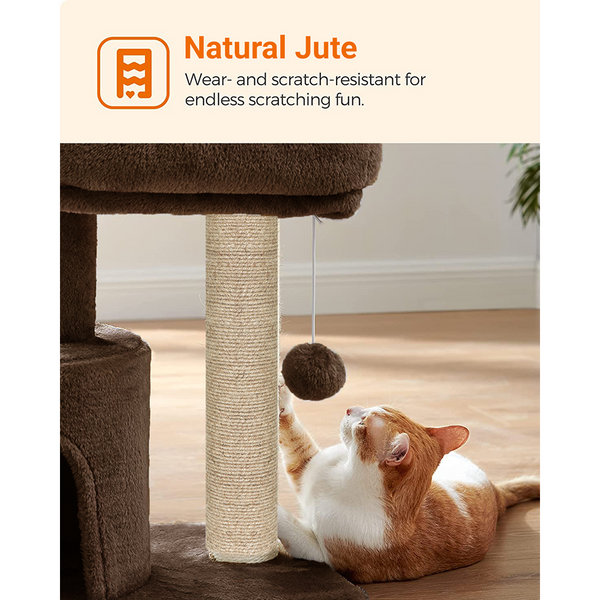 Furrlovers Tree with Scratching Post Condo and Toy Ball for Cats (Brown)