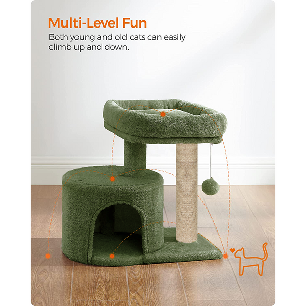 Furrlovers Tree with Scratching Post Condo and Toy Ball for Cats (Green)