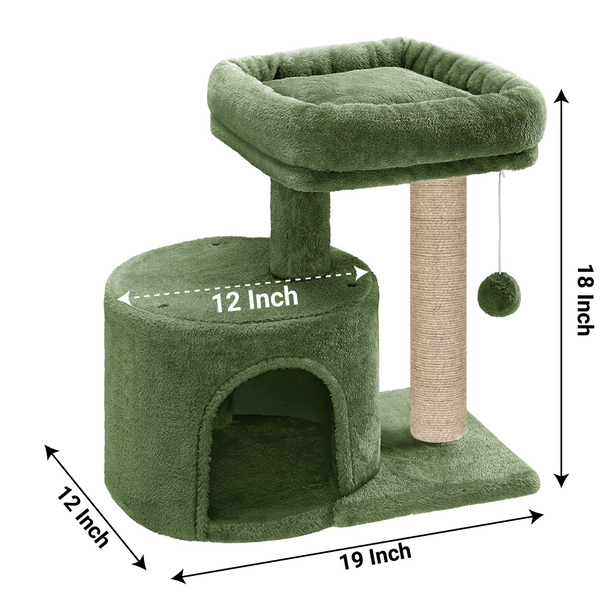 Furrlovers Tree with Scratching Post Condo and Toy Ball for Cats (Green)