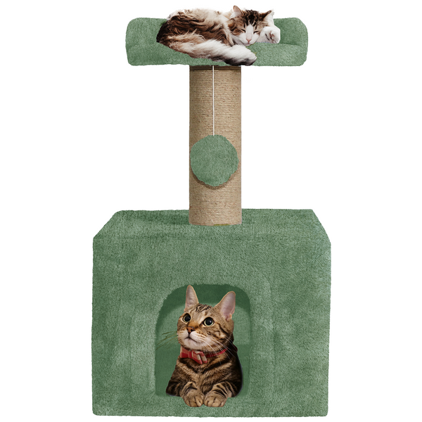 Furrlovers Soft Fur Condo Cat Tree with Sisal/Jute Scratching Post & Hanging Ball (Green)