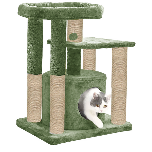 Furrlovers Cat Tree with Condo, Top Perch & Jute Rope Scratching Posts (Green)
