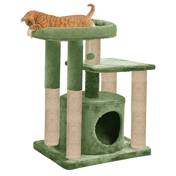 Furrlovers Cat Tree with Condo, Top Perch & Jute Rope Scratching Posts (Green)