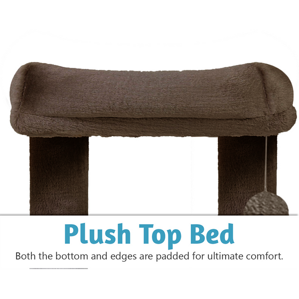 Furrlovers Plush Condo Cat Tree with Top Perch, Hanging Ball & Scratching Post (Brown)