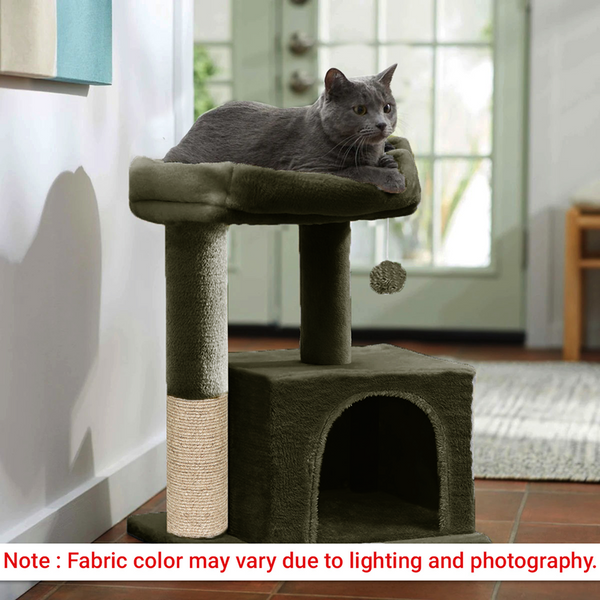 Furrlovers Plush Condo Cat Tree with Top Perch, Hanging Ball & Scratching Post (Green)