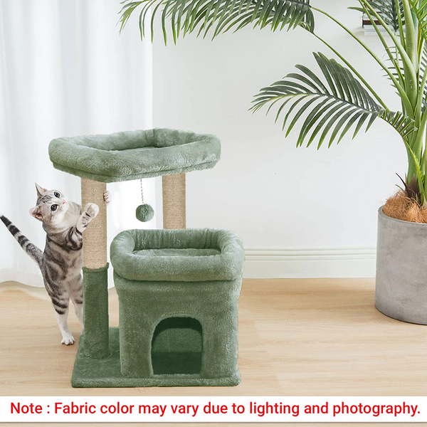 Furrlovers Plush Cat Tree with Scratching Post, Bed & Toy (Green)