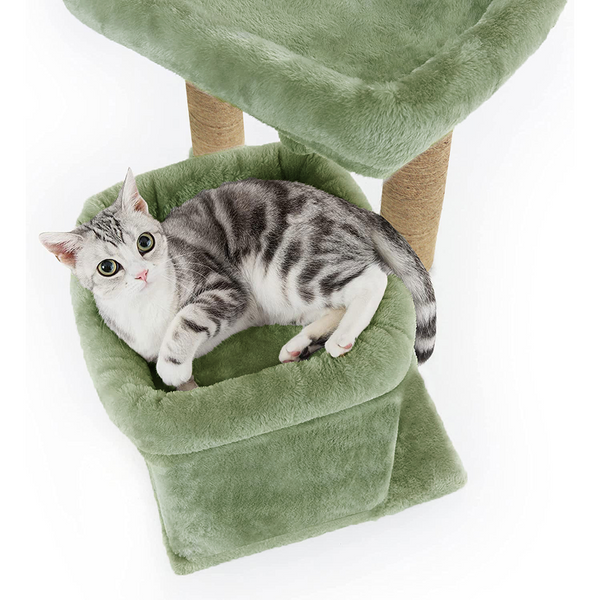 Furrlovers Plush Cat Tree with Scratching Post, Bed & Toy (Green)