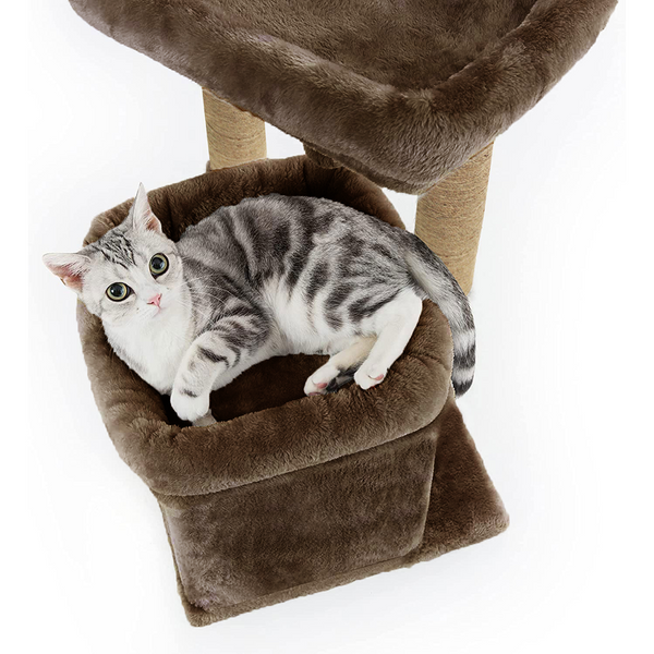 Furrlovers Plush Cat Tree with Scratching Post, Bed & Toy (Brown)
