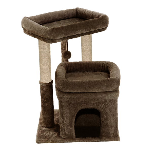 Furrlovers Plush Cat Tree with Scratching Post, Bed & Toy (Brown)