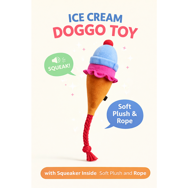 Pawgypets Ice Cream Plush with Rope Toy for Dogs
