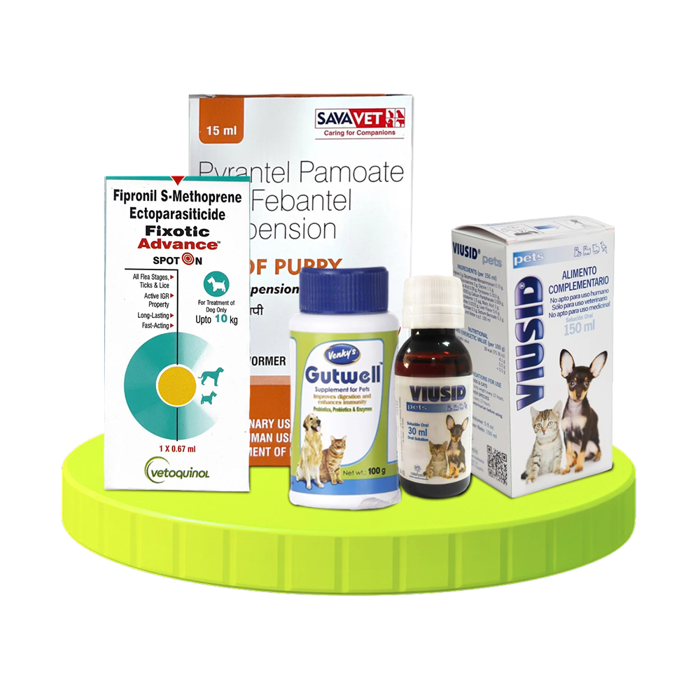 Preventive Care Kit Combo for Puppy (Dewormer + Spoton + Supplement + Probiotic) Dogs-Pharmacy Exclusive Combo 30ml+50g+0.67ml+15ml