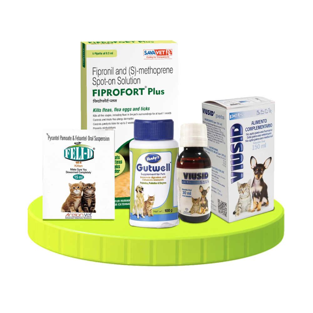 Preventive Care Kit Combo for Kitten (Dewormer + Spoton + Supplement + Probiotic) Cats-Pharmacy Exclusive Combo 30ml+50g+0.5ml+15ml