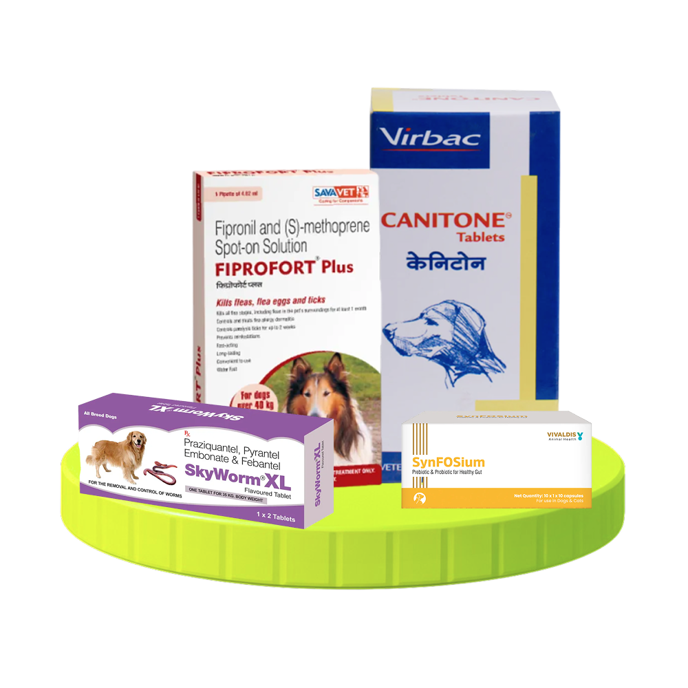 Preventive Care Kit Combo for Extra Large Dogs (Dewormer + Spoton + Supplement + Probiotic) Dogs-Pharmacy Exclusive Combo 1strip(2tab) + 4.02ml + 30Tab + 1strip(10tab)