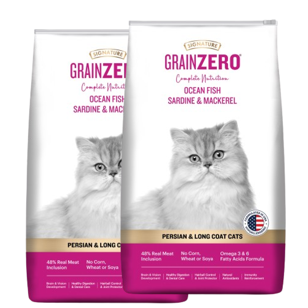 Signature Grain Zero Ocean Fish, Sardine and Mackerel Long Coat & Persian Adult Cat Dry Food