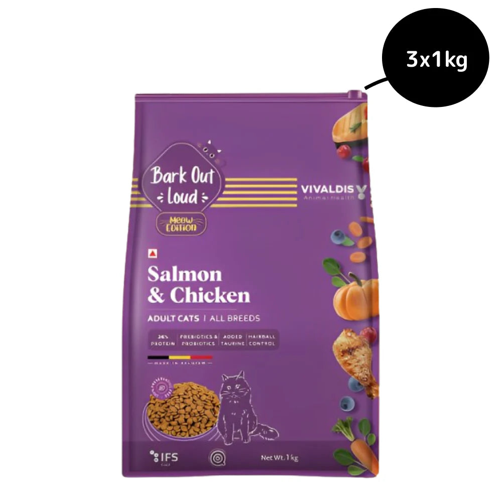 Bark Out Loud Salmon and Chicken Adult Cat Dry Food Cats- Dry food Bark Out Loud 3kg (3x1kg)