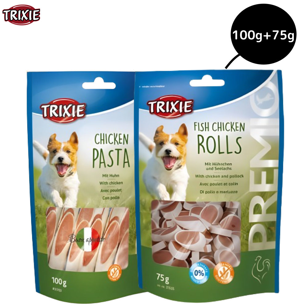 Trixie Premio Chicken Pasta and Fish and Chicken Rolls Dog Treats Combo Dog Treats + Others Trixie 100g+75g