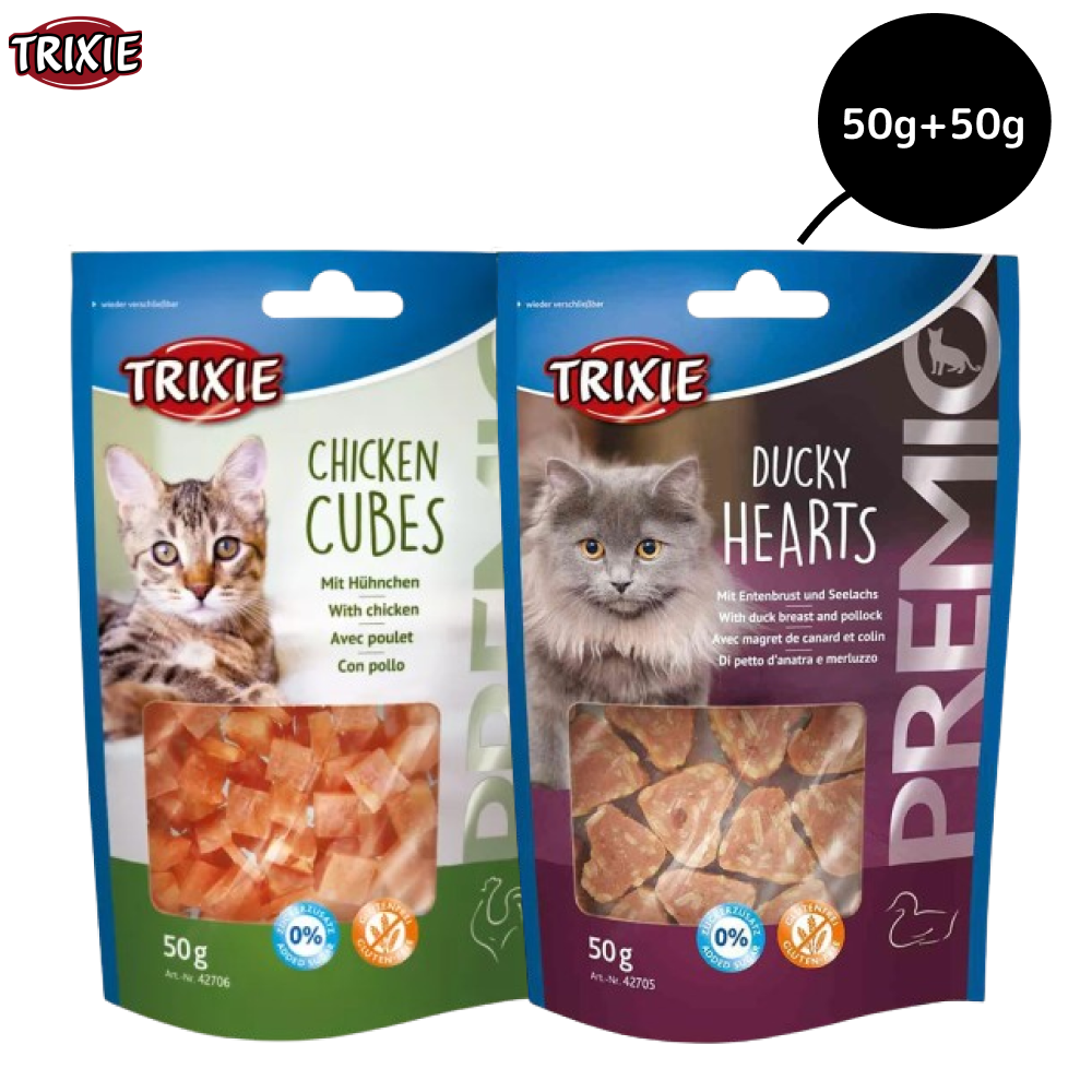 Trixie Premio Chicken Cubes and Ducky Hearts Cat Treats Combo Cats-Treats & Others Trixie 50g+50g